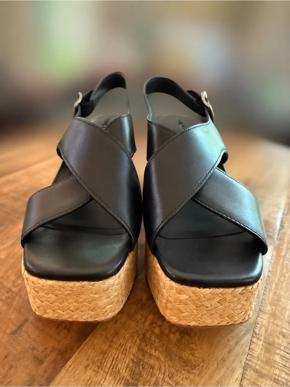 NEW Vince Clementine Black Leather Platform Sandals, Size 9